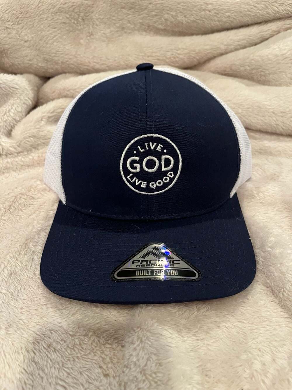 Pacific Headwear 104C-Pro Model Live God Live Good Trucker Hat